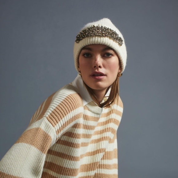 Anthropologie Embellished Rhinestone Beanie